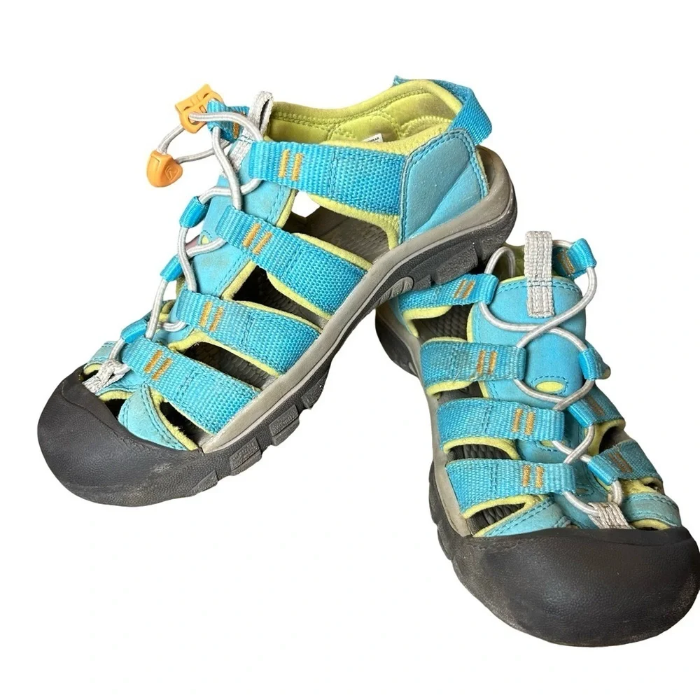 Keen Kids’ Newport Boundless Sandals – Size 2, Blue Atoll/Green